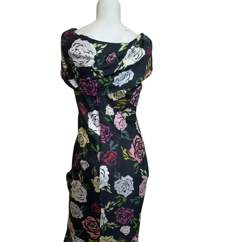 Janie Bryant x Unique Vintage Rose Print Off Shoulder Wiggle Dress Large NWT - Picture 5 of 13